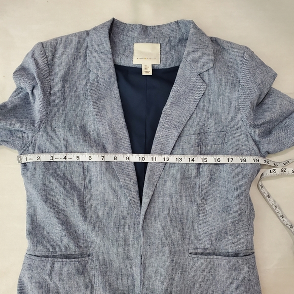 Women's Linen Blazer Blue and White Striped Open Front Seersucker Beachy SZ L - Picture 6 of 12